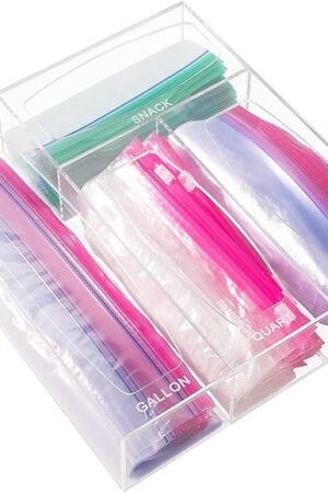 Aquiver Acrylic Bags Storage Organizer - Baggie Bags Drawer Organizer & Plastic Food Storage Bags Holder - Compatible with Gallon, Quart, Sandwich, Snap, Freezer, Slider Bags (Clear)