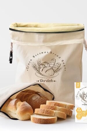 Bread Bags for Homemade Bread - 2 Packs XL Reusable Organic Beeswax Linen Cotton Sourdough Bag, Homesteading Essentials Sourdough Bags with Sealing Zip to Keep Fresh