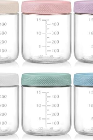 6-Pack Overnight Oats Containers with Lids, 16 OZ Wide Mouth Glass Jars with Airtight Lids, Mason Jars Glass Food Containers for Snack Spice Sugar Food Prep Yogurt