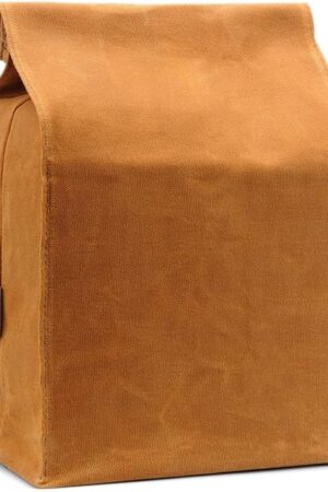 Waxed Canvas Lunch Bags Brown Paper Bag Styled - Classic Updated - Reusable and Washable, Worthbuy Lunch Box for Men & Women