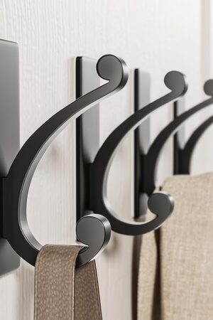 Adhesive Wall Hook for Towel/Coat - Extra Sticky 10LB Stainless, Stick on Hanger for Bath or Shower, Matt Black 4-Pack