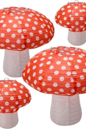 4Pcs Mushroom Shaped Paper Lanterns, Windspeed Large For Nursery Garden Christmas Halloween Party Decoration 8 inch, 12 inch(orange)