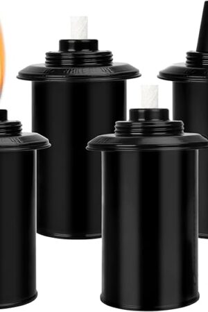16oz Torch Canisters, 4 Packs Replacement Torch Refillable Canisters with Wicks and Caps, Metal Decorative Tabletop Lantern for Garden,Patio