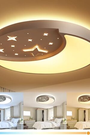 12 Inch Ceiling Light Fixtures, Creative Moon & Star Bedroom Ceiling Lights, 3 Color Temperature Selectable, Dimmable Ceiling Lights for Bedroom,Kids Room Kitchen Dining Room，Round White