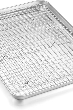 Baking Sheet with Wire Rack, Homikit 16" x 12" Stainless Steel Cookie Sheet Bacon Pan for Oven, Nonstick Jelly Roll Pan Baking Tray with Grid Cooling Rack Set for Cooking Roasting, Dishwasher Safe