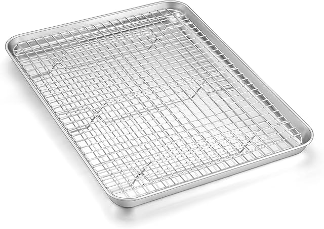 Baking Sheet with Wire Rack, Homikit 16" x 12" Stainless Steel Cookie Sheet Bacon Pan for Oven, Nonstick Jelly Roll Pan Baking Tray with Grid Cooling Rack Set for Cooking Roasting, Dishwasher Safe