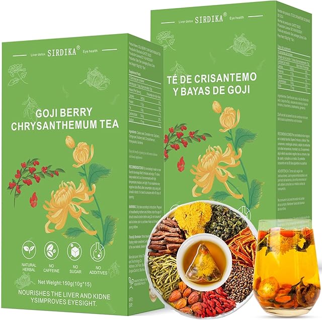 Goji Berry Chrysanthemum Tea Bags for Liver Health, 2 Box (30 Bags) | Liver Cleanse & Detox | 8 Raw Material Blend | Dandelion Wolfberry | Vegan | Sugar-Free | Caffeine-Free