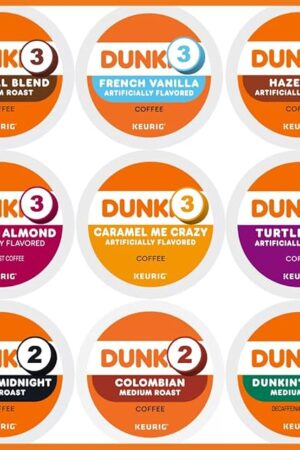 Dunkin' Coffee Variety Pack Sampler For Keurig Machines – 24 Count – Includes Original, French Vanilla, Hazelnut, Caramel Me Crazy, Candy’d Almond, Turtle Love, Colombian, Midnight, Decaf