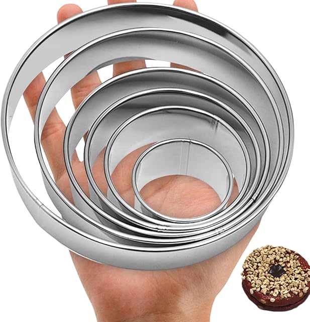 6 Pcs Stainless Steel Round Cookie Cutter Set (2, 3, 3.5, 4, 5, 6 Inch),Multi-Size Circle Cutters for Baking Biscuits, Donuts, Sandwiches & Flan,Durable Metal Biscuit Cutters for Kitchen Pastry Crafts