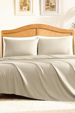 ClevaHome Sheet Set Queen Size, 4-Piece Bedding, Lightweight & Super Soft Easy Care Microfiber– Shrinkage & Fade Resistant Bedding Set with 14'' Deep Pockets (Sandy Beige)