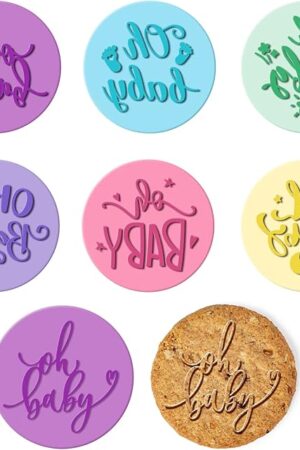 6 Pcs Baby Shower Fondant Embosser Cookie Stamps 3D Design Baby Shower Cookie Cutters Stamp for Party Decorating Fondant Icing Cupcake Cake(Baby)