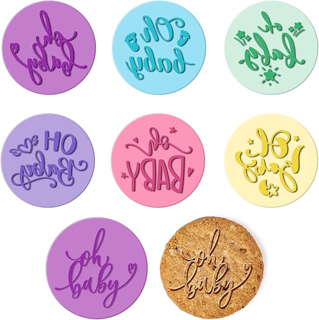 6 Pcs Baby Shower Fondant Embosser Cookie Stamps 3D Design Baby Shower Cookie Cutters Stamp for Party Decorating Fondant Icing Cupcake Cake(Baby)