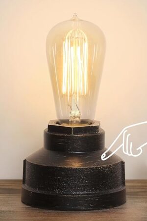 Boncoo Small Touch Control Table Lamp Base, Industrial Touch Light Vintage Edison Bulb Base, Dimmable Bedside Nightstand Accent Light for Living Room Bedroom, Antique Steampunk Style