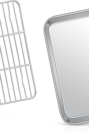 Baking Sheet Pan with Rack Set, Joyfair Stainless Steel Toaster Oven Pans Tray & Cooling Racks for Cookie/Jelly Roll/Bacon/Meat, Commercial Metal & Rust-free, Dishwasher Safe (9 Inch)