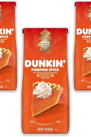 Dunkin' Pumpkin Spice Seasonal Flavor Ground Coffee Variety Pack, 11 Ounce Bag (Pack of 3)
