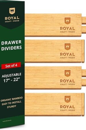 Drawer Divider and Organizer for Kitchen Organization - Adjustable Bamboo Drawer Dividers Organizers (17 - 22") - 4-Pack Expandable Drawer Organization Separators for Kitchen, Bedroom & More, Natural