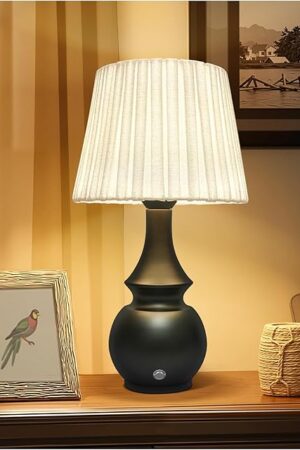 Black Cordless Lamp, Bedside Night Light, 4400mAh Battery Operated Lamp, Touch Lamps for Nightstand with Linen Shade, Rechargeable Table Lamp for Living Room,Dining,Office(Bulb Included)