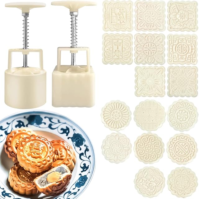 Chinese Traditional Mid-Autumn Mooncake Mold,Biscuit Stamping Machine,18 pcs 100g/125g Different Round And Square Flower Pattern For 2 Sets.