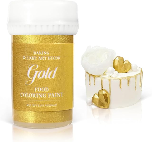 Edible Gold Paint - 20g Liquid Edible Luster Dust Food Coloring for Baking Cobakey Food Grade Metallic Paint for Cake Decorating Macaron Chocolate Candy Cookie - Gold Edible Paint