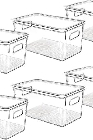 Clear Plastic Storage Bins with Lids, Perfect for Kitchen Organization or Pantry Organization and Storage, Stackable Fridge Organizer Bins, Storage Containers for Organizing, Cabinet Organizers