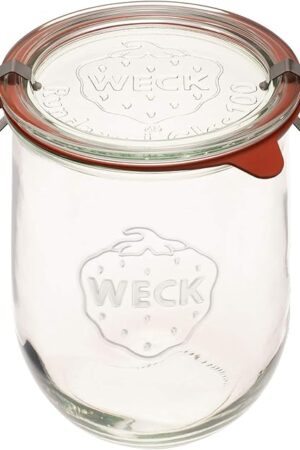 Weck Tulip Jar - Sour Dough Starter Jars for Sourdough - 1 x WECK 745 Large Clear Jar with Wide Mouth - 1 Liter Includes Glass Lid, rubber seal and steel clips