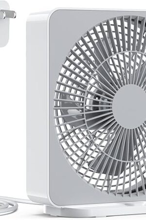 10 Inch Small Box Fan, 3 Speeds Square Table Fan Powered by AC Adapter, Quiet Running, Air Circulator Small Window Fan for Bedroom Bathroom Kitchen Home Desktop