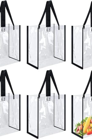 12 x 12 x 6 Inch Clear Tote Bags PVC Plastic Tote Bag With Handles for Work Beach Lunch Sports, Concerts