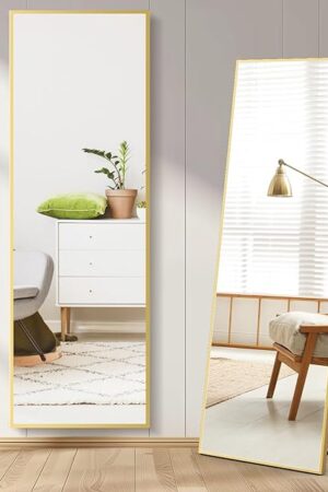 DUMOS Full Length Mirror 59"x16" Full Body Floor Mirror for Bedroom or Cloakroom, Can Stand Alone, Hang or Lean Against Wall, Tall Wall Mirror with Stand and Sleek Aluminum Alloy Thin Frame