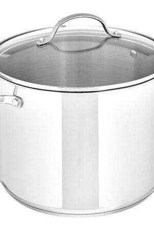Amazon Basics Stainless Steel Stock Pot with Lid, 8 Quart, Even Heating, Easy to Clean, Silver