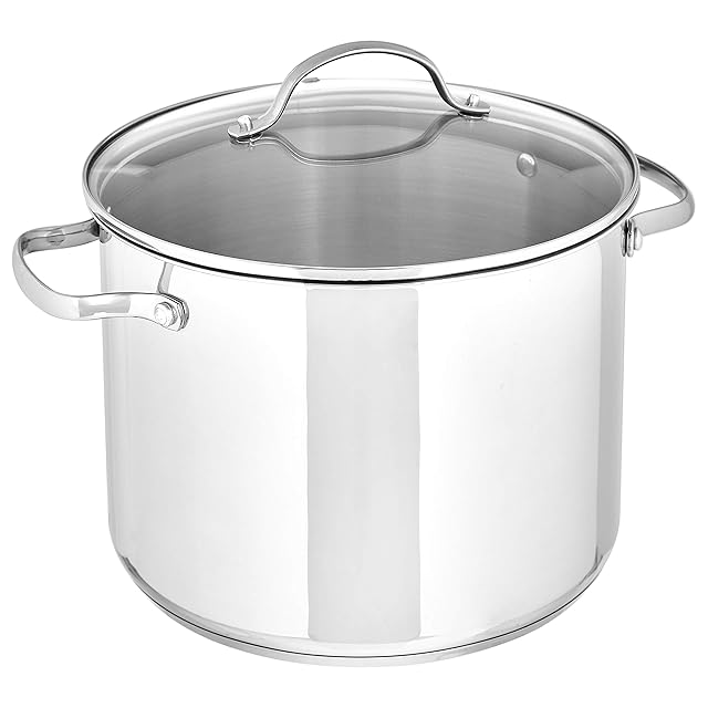 Amazon Basics Stainless Steel Stock Pot with Lid, 8 Quart, Even Heating, Easy to Clean, Silver