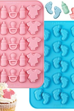 Webake Baby Feet Mold Baby Onesie Baby Bottle Pacifier Molds, Bite Size Silicone Chocolate Candy Molds Gummy Mould for Baby Shower Party Cake Decoration Cupcake Topper