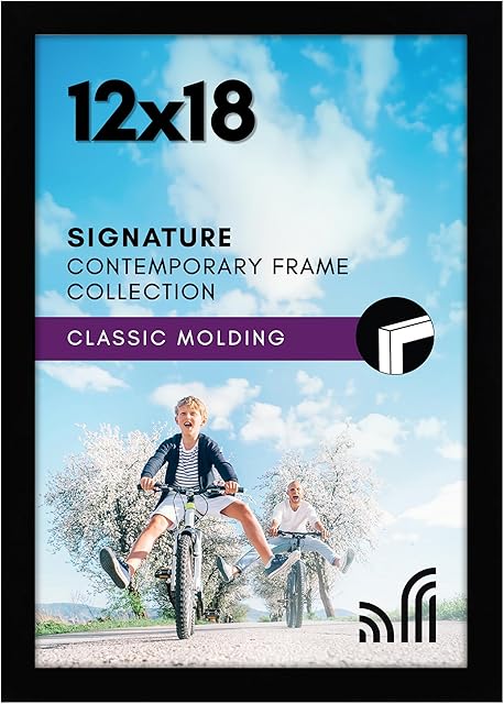Americanflat 12x18 Poster Frame with Shatter-Resistant Glass - Signature Collection - Gallery-Style Frames Made of Engineered Wood - Photo Frame for Wall Display - Black