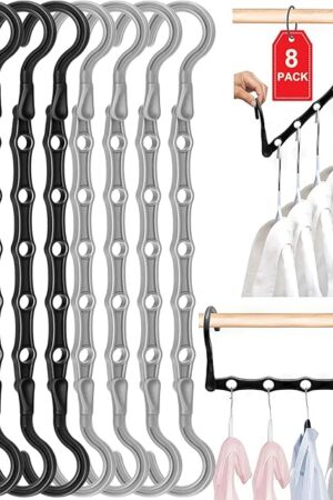Closet Organizers and Storage,8 Pack Stronger Space Saving Hangers Clothes Hanger with 5 Holes Closet Storage for Heavy Clothes,Magic Home Organization College Dorm Room Essentials for Girls Guys