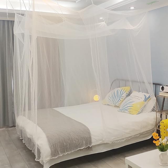 Aventik EDSRDLUZ 400 Fine Meshes Luxury Mosquito Large Square Net for Single to King-Sized Beds, 2 Side Openings & 8 Hanging Loops Decorative Rectangular Shape for Home & Travel