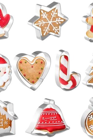 Christmas Cookie Cutters 10 PCS, 3'' to 3.5'', Santa Face, Gingerbread Man, House, Christmas Tree, Bell, Mitten
