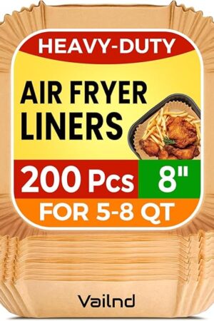 Air Fryer Paper Liners, 200pcs Air Fryer Liners Disposable, 8" Square Baking Liner for 5-8 qt Airfryer Basket, Non-stick and Oil Proof Parchment Paper for Oven, Pans & Baking