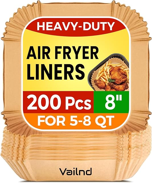 Air Fryer Paper Liners, 200pcs Air Fryer Liners Disposable, 8" Square Baking Liner for 5-8 qt Airfryer Basket, Non-stick and Oil Proof Parchment Paper for Oven, Pans & Baking