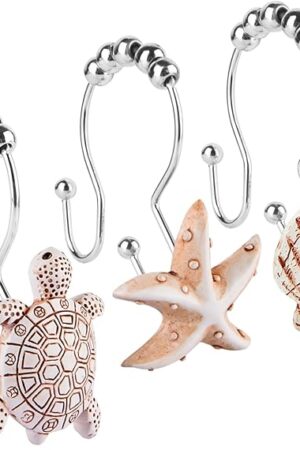 Double Shower Curtain Hooks,12Pcs Seashell Shower Curtain Hooks Double Shower Curtain Hooks Decorative Bathroom for Home Bathroom Bedroom Living Room