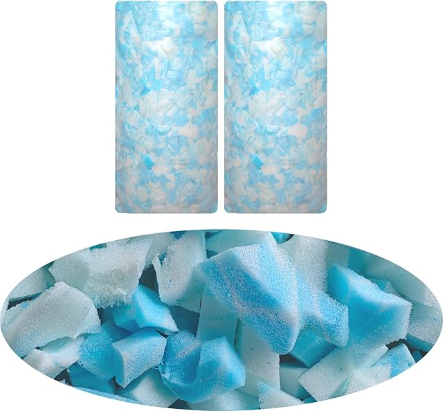 Bean Bag Filler, 10 Pounds Comfortable and Soft Shredded Memory Foam Filling with Gel, Blue & White BeanBag Stuffing for Various Pillows/Punching Bag/Couch Cushions/Pouf/Dog Bed