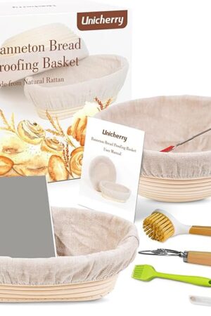 Banneton Bread Proofing Basket Set, 9-inch Round & 10-inch Oval Sourdough Proofing Basket with 6 Baking Tools, Sourdough Starter Kit for Professional and Home Baking, Perfect Holiday Gifts