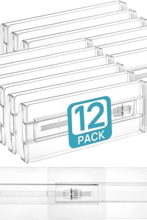 Vtopmart 12 Pack Drawer Dividers for Clothes, 4" High 10.2"-16.6" Adjustable Expandable Dresser Drawer Organizer, Clear Plastic Separators for Dresser, Baby Clothing, Underwear, Cosmetic, Toiletries