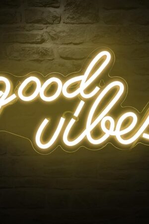 DECANIT Good Vibes Neon Sign for Wall Decor，Powered by USB Neon Light for Bedroom Decor, Warm White Color,16.1"x 8.3"x 0.6"