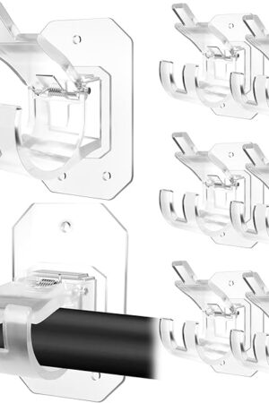 8PCS Upgraded No Drill Curtain Rod Brackets No Drilling Curtain Rod Holders Self Adhesive Curtain Rod Hooks Nail Free Adjustable Curtain Hangers Suitable for Poles of 0.78~1.57 Inch(Transparent)
