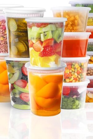 Deli Containers with Lids: [48 Sets 3 Sizes] 8 oz, 16 oz, 32 oz Plastic Soup Containers Reusable, Airtight Food Storage Containers for Restaurant Take Out, BPA Free, Microwave/Dishwasher Safe