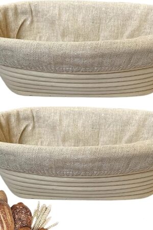 10 Inch Oval Bread Banneton Proofing Basket Set of 2, Sourdough Proofing Basket kit for Artisanal Baking – Bread Making Tools For Professional & Home Bakers (10 inch oval- 2 pack)