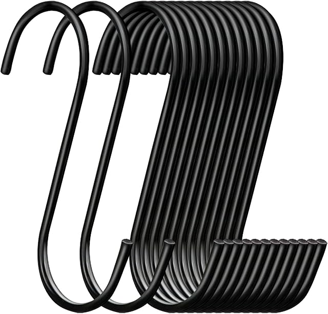 30 Pack Heavy Duty S Hooks Black Steel S Shaped Hooks for Hanging Jeans Pans Pots Plants Bags Towels Kitchen Closet Hooks Hanger, Large 3.5 inch