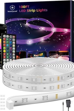 100ft(2*50ft) Outdoor Led Strip Lights Waterproof, Ip68 Outside Led Light Strip Waterproof with Remote and App Control, Exterior Led Rope Lights Music Syne RGB Strip Lights for House Party