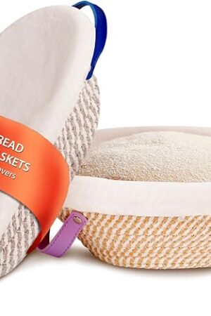 Cotton Rope Banneton Bread Proofing Baskets 2 Pack - Round and Oval Handwoven Sourdough Starter Supplies with Liners & Covers for Artisan Bread Baking Baskets