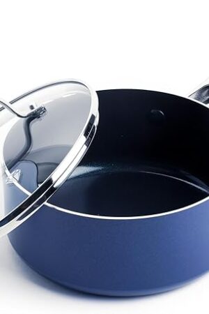 Blue Diamond Nonstick 2QT Saucepan with Lid, Non Toxic PFAS-Free Diamond Ceramic, Dishwasher & Oven Safe, Metal Utensil Safe Pot, Stay Cool Handle, Chef Pan, Glass Lid, Blue