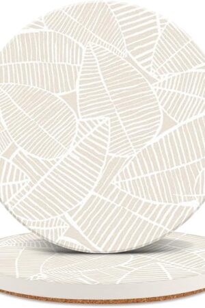 Ceramic Table Coasters for Drinks Set of 2, Cute Desk Office Coasters with Cork, Funny Marble Glass Cup Posavasos Absorbent for Coffee or Plant, Heat-Resistant Protect Furniture (2Pack, Leaf)